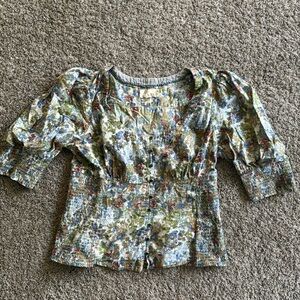 Anthropologie floral milkmaid blouse size large